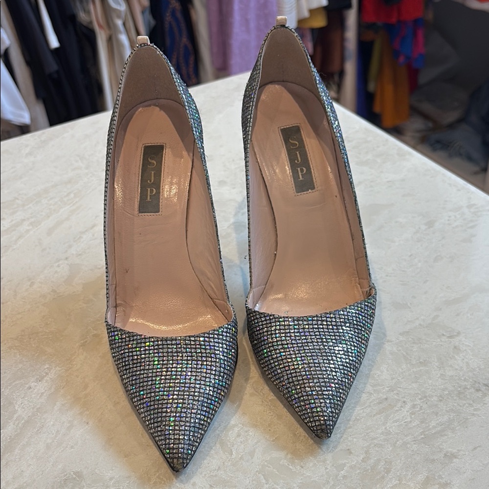 SJP SARAH JESSICA PARKER Size 37 Glitter High Heels - Silver